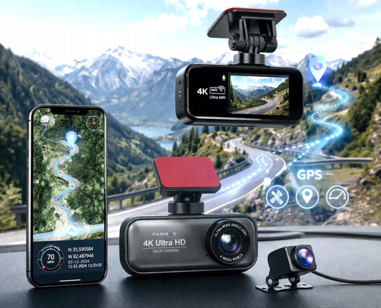 Farrot A26C 4K vaizdo registratorius automobiliui su GPS, WiFi, priekine ir galine kamera