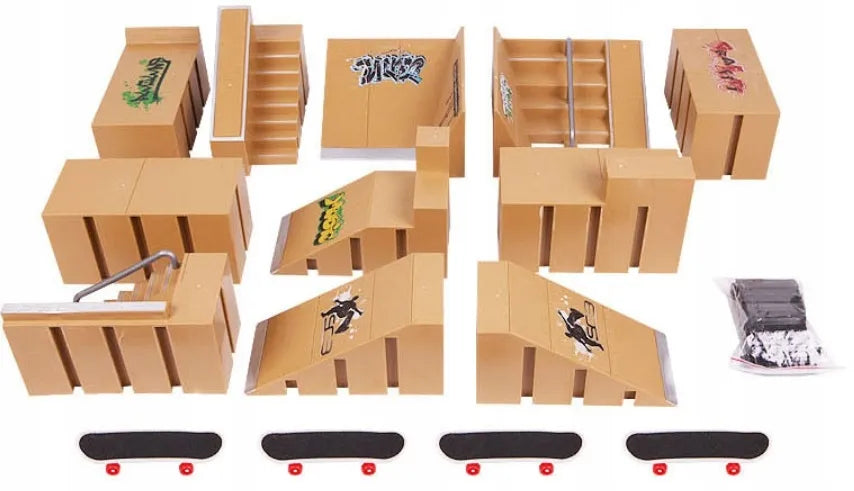 FB-04 fingerboard rinkinys su skateparku ir 4 mini riedlentėmis