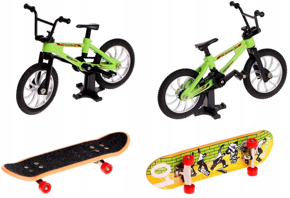 FB-09-B fingerboard rinkinys vaikams: didelis skateparkas, mini riedlentė ir BMX dviratis