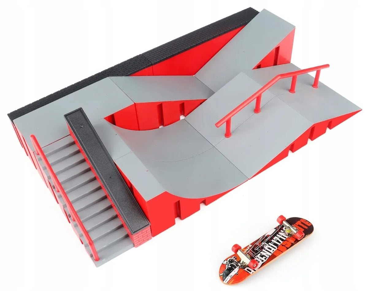 FB-09-B fingerboard rinkinys vaikams: didelis skateparkas, mini riedlentė ir BMX dviratis