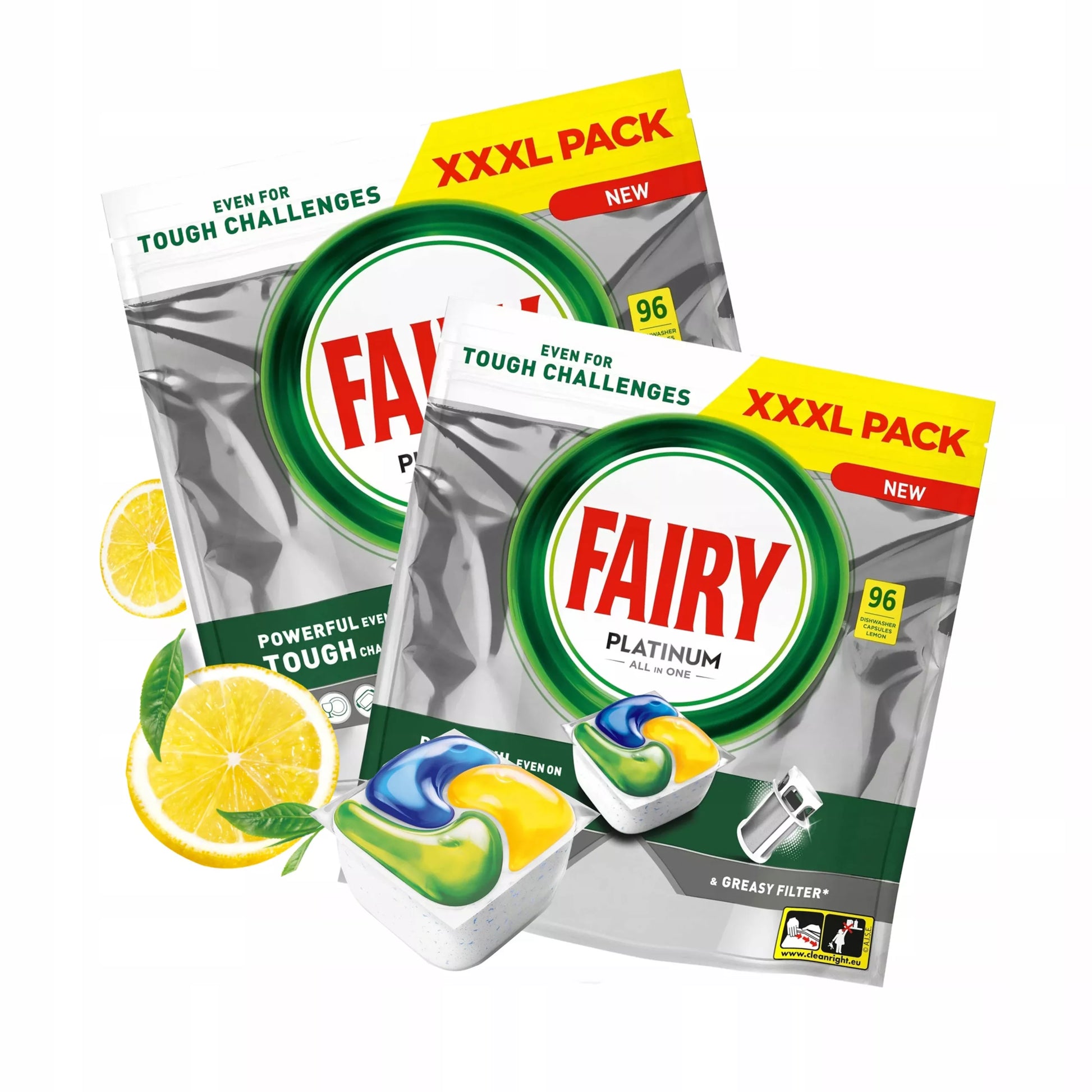 Fairy Platinum All In One citrinų skonio indaplovės kapsulės 96 vnt. GIGA PACK