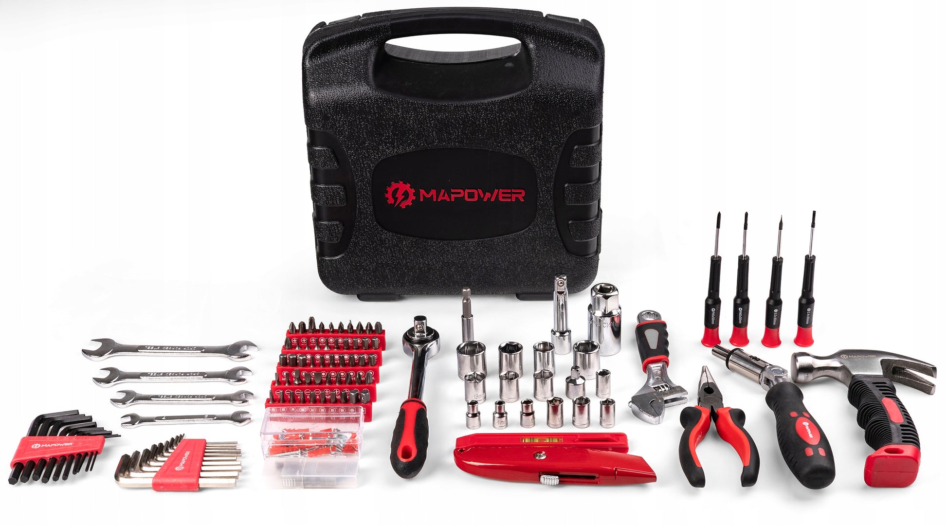 ĮRANKIŲ RINKINYS RAKTAI ĮRANKIŲ DĖŽUTĖ CRV GALVUTĖS ANGALAI 165 ELE MAPOWER