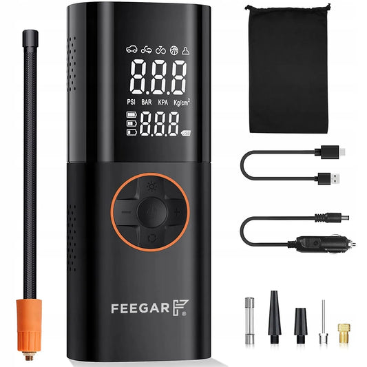 Feegar nešiojama elektrinė padangų pompa, automobilinis kompresorius 12V LED