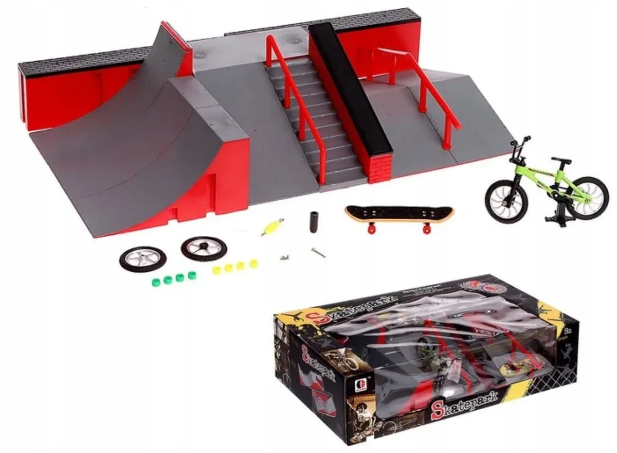 FINGERBOARD RINKINYS SU DIDELIU RIEDLENČIŲ PARKU VAIKAMS, MINI RIEDLENTĖ IR DVIRATIS FB-09-A