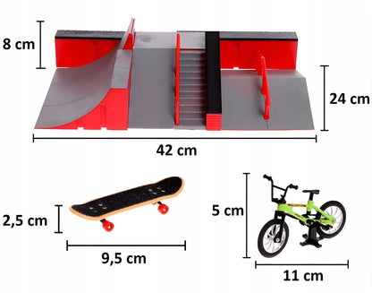 FINGERBOARD RINKINYS SU DIDELIU RIEDLENČIŲ PARKU VAIKAMS, MINI RIEDLENTĖ IR DVIRATIS FB-09-A