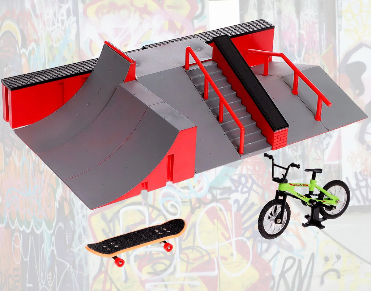 FINGERBOARD RINKINYS SU DIDELIU RIEDLENČIŲ PARKU VAIKAMS, MINI RIEDLENTĖ IR DVIRATIS FB-09-A