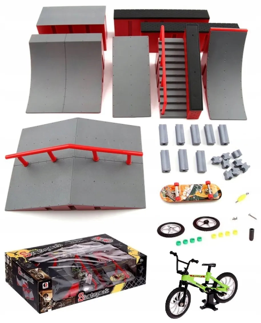 FINGERBOARD RINKINYS SU DIDELIU RIEDLENČIŲ PARKU VAIKAMS, MINI RIEDLENTĖ IR DVIRATIS FB-09-A