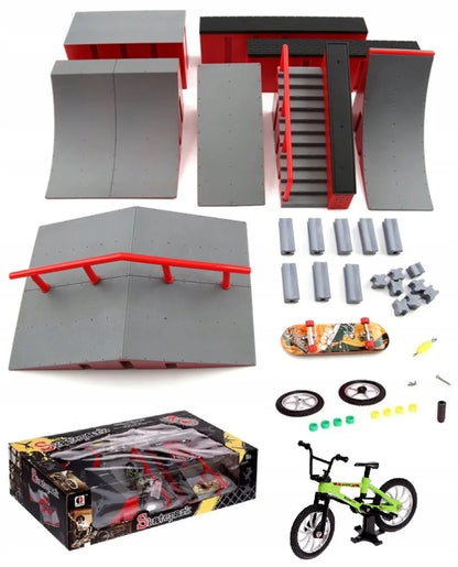 FINGERBOARD RINKINYS SU DIDELIU RIEDLENČIŲ PARKU VAIKAMS, MINI RIEDLENTĖ IR DVIRATIS FB-09-A