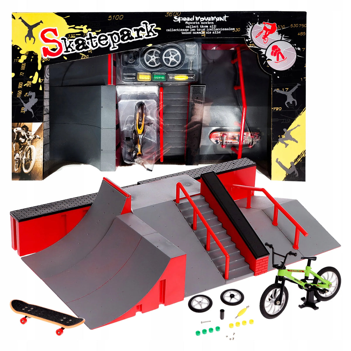 FINGERBOARD RINKINYS SU DIDELIU RIEDLENČIŲ PARKU VAIKAMS, MINI RIEDLENTĖ IR DVIRATIS FB-09-A