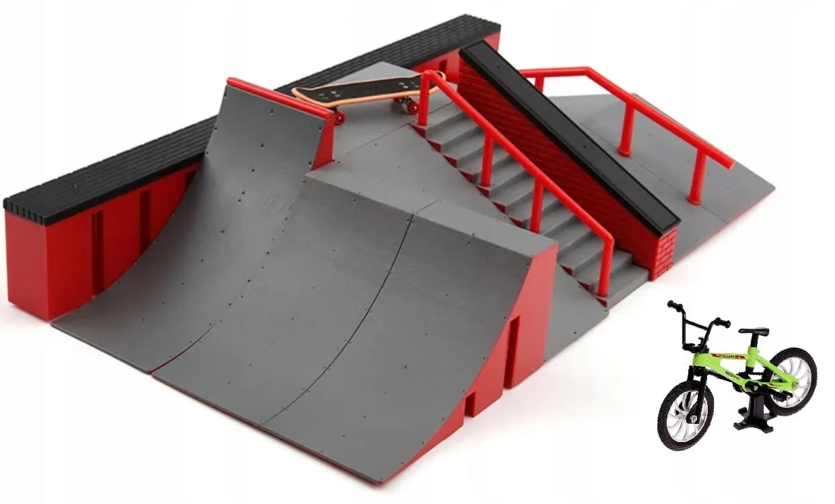 FINGERBOARD RINKINYS SU DIDELIU RIEDLENČIŲ PARKU VAIKAMS, MINI RIEDLENTĖ IR DVIRATIS FB-09-A