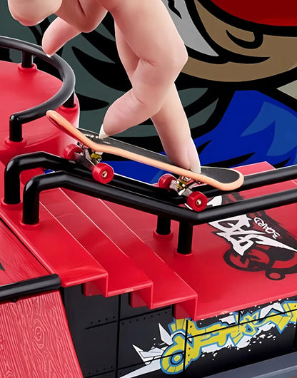 „Fingerboard“ skateparko rinkinys 6 viename vaikams: 6 rampos, 6 mini riedlentės ir stovelis