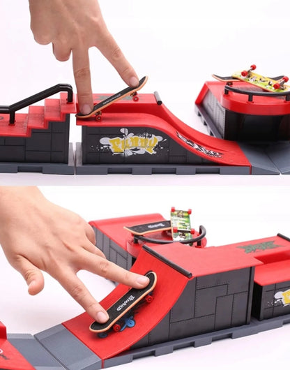 „Fingerboard“ skateparko rinkinys 6 viename vaikams: 6 rampos, 6 mini riedlentės ir stovelis