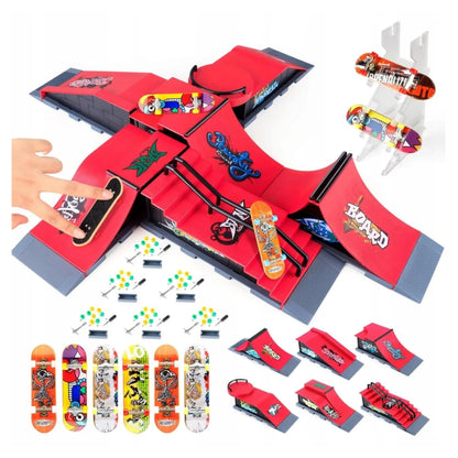 „Fingerboard“ skateparko rinkinys 6 viename vaikams: 6 rampos, 6 mini riedlentės ir stovelis