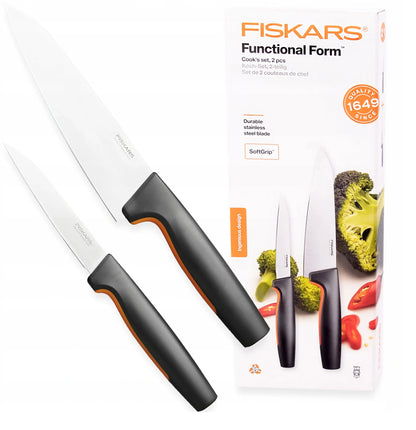 FISKARS 2 dalių peilių rinkinys: šefo peilis ir peilis daržovėms