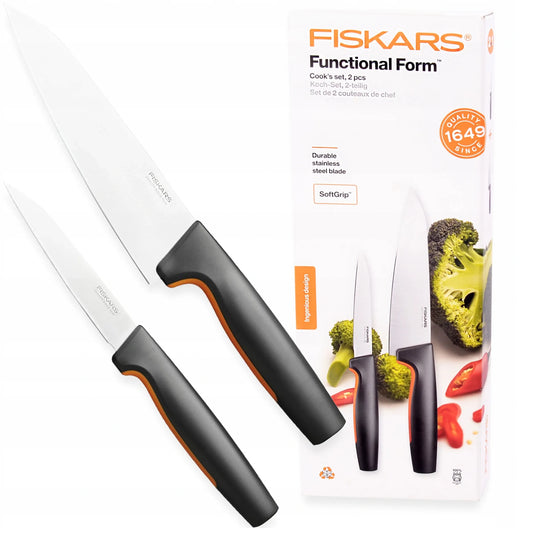 FISKARS 2 dalių peilių rinkinys: šefo peilis ir peilis daržovėms
