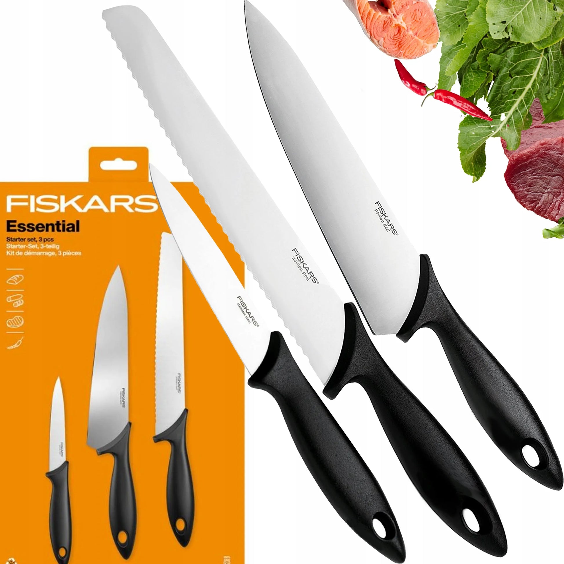 FISKARS ESSENTIAL virtuvinių peilių rinkinys, 6 vnt.
