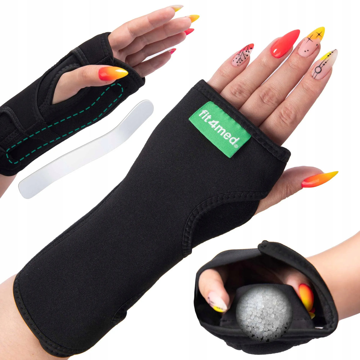„Fit4Med“ stabilizuojantis riešo įtvaras su nykščio anga, reguliuojamais tvirtais „Velcro“ dirželiais