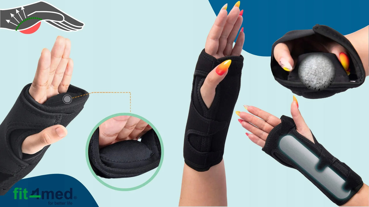 „Fit4Med“ stabilizuojantis riešo įtvaras su nykščio anga, reguliuojamais tvirtais „Velcro“ dirželiais