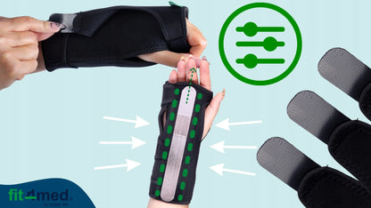 „Fit4Med“ stabilizuojantis riešo įtvaras su nykščio anga, reguliuojamais tvirtais „Velcro“ dirželiais