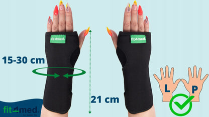 „Fit4Med“ stabilizuojantis riešo įtvaras su nykščio anga, reguliuojamais tvirtais „Velcro“ dirželiais