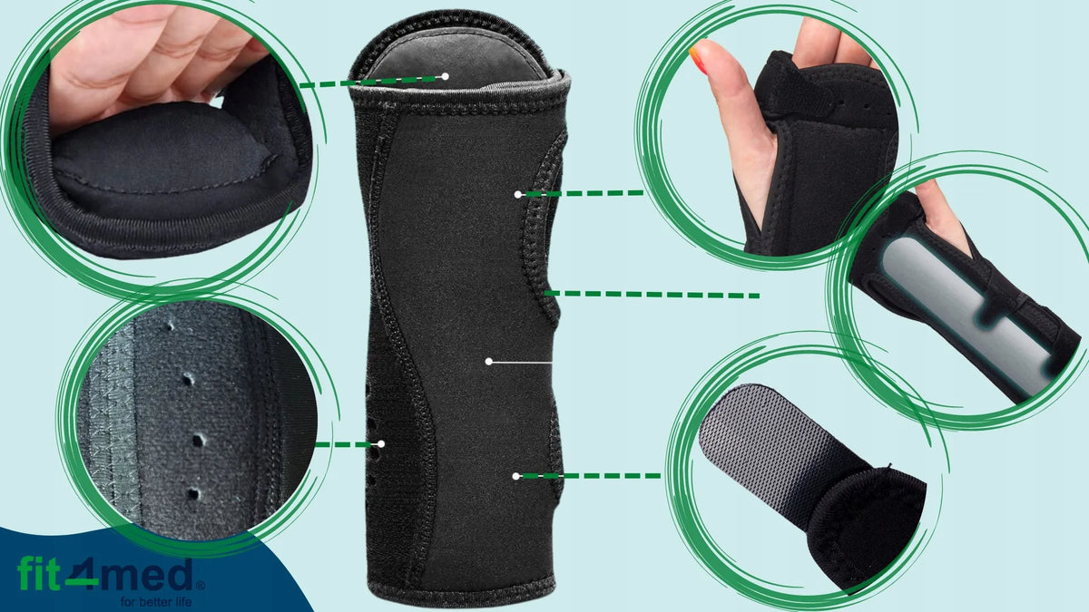 „Fit4Med“ stabilizuojantis riešo įtvaras su nykščio anga, reguliuojamais tvirtais „Velcro“ dirželiais