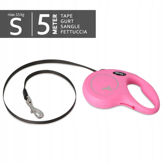 Flexi BLACK DESIGN automatinis juostinis šuns pavadėlis, 5 m, rožinis, su fiksatoriumi, S dydis, iki 15 kg