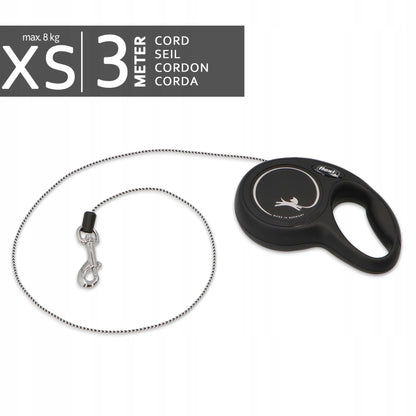 „Flexi New Classic“ automatinis pavadėlis šunims, 3 m, XS, juodas, su užraktu, iki 8 kg