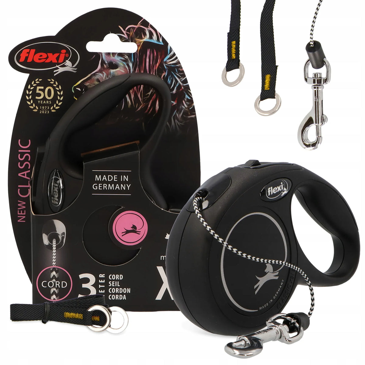 „Flexi New Classic“ automatinis pavadėlis šunims, 3 m, XS, juodas, su užraktu, iki 8 kg