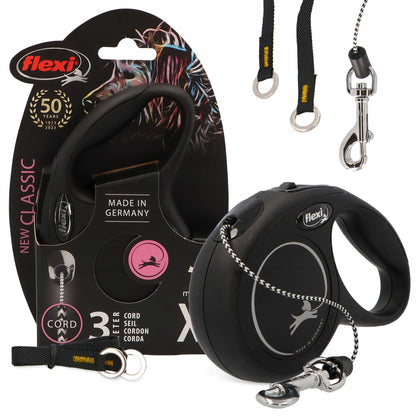 „Flexi New Classic“ automatinis pavadėlis šunims, 3 m, XS, juodas, su užraktu, iki 8 kg