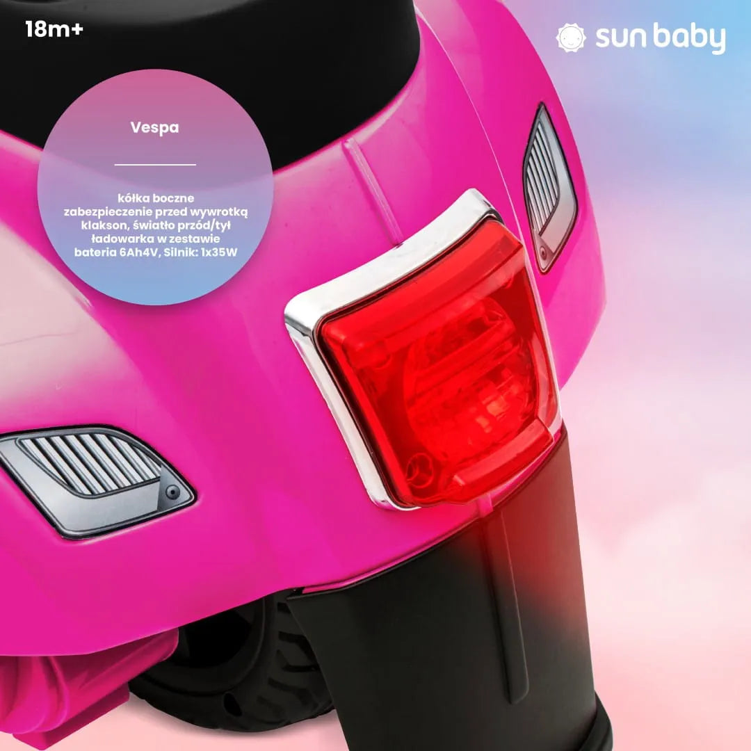 Fuksijos spalvos akumuliatorinis vaikiškas motoroleris Vespa MINI Sun Baby