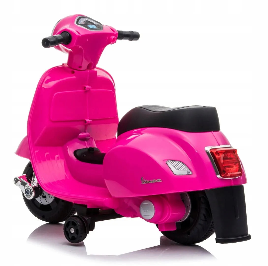 Fuksijos spalvos akumuliatorinis vaikiškas motoroleris Vespa MINI Sun Baby
