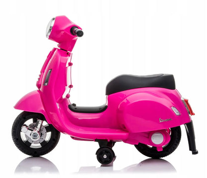 Fuksijos spalvos akumuliatorinis vaikiškas motoroleris Vespa MINI Sun Baby