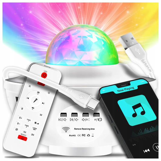 GALAXIA žvaigždžių projektorius vaikams su naktine lempa ir Bluetooth garsiakalbiu