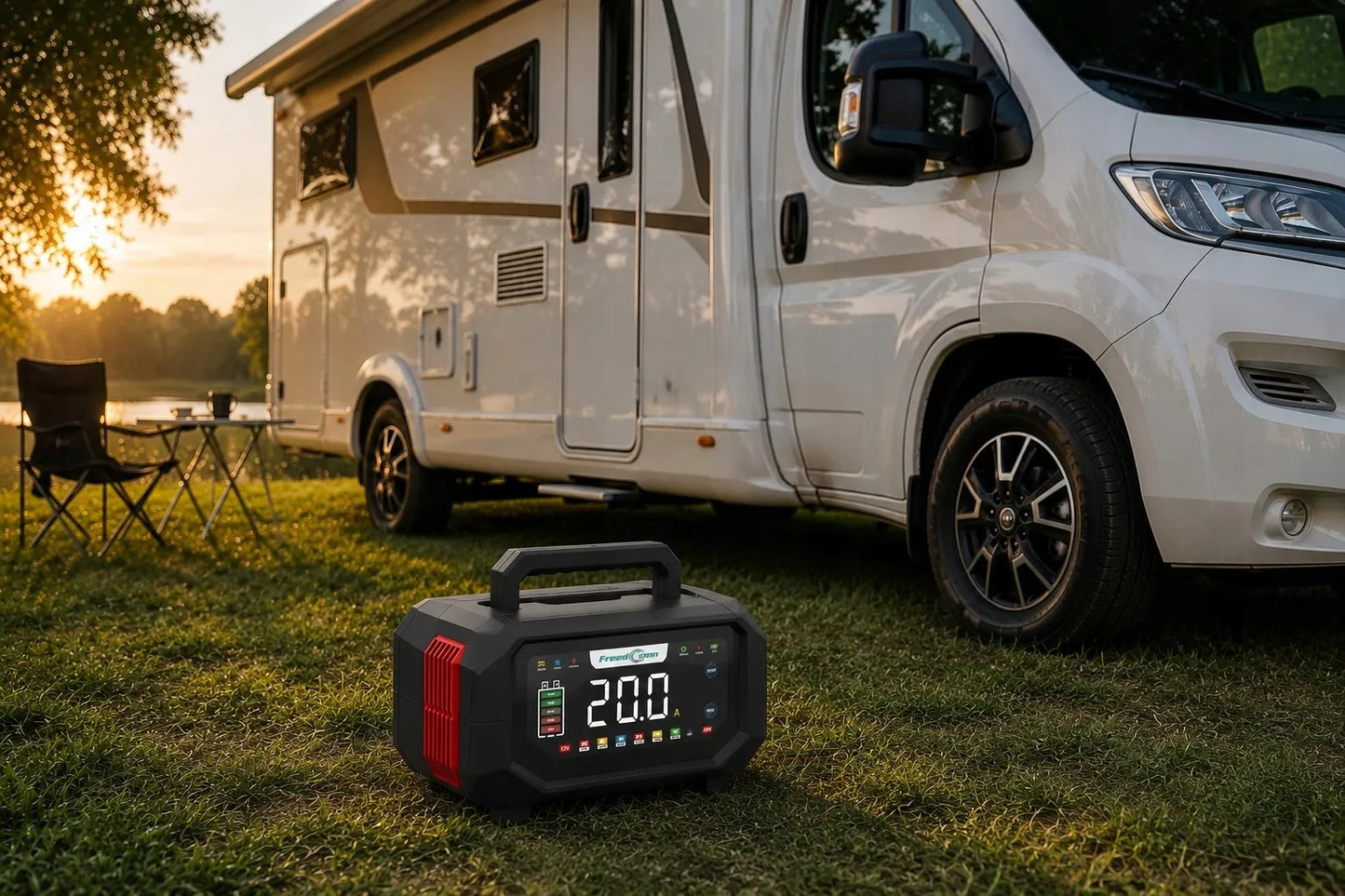 GALINGAS 20A 12V 24V ĮKROVIKLIS MIKROAUTOBUSAMS IR AUTOMOBILIŲ AKUMULIATORIAMS