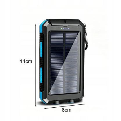 Galingas 30 000 mAh saulės energijos įkroviklis su žibintuvėliu ir kompasu, atsparus vandeniui, juodas