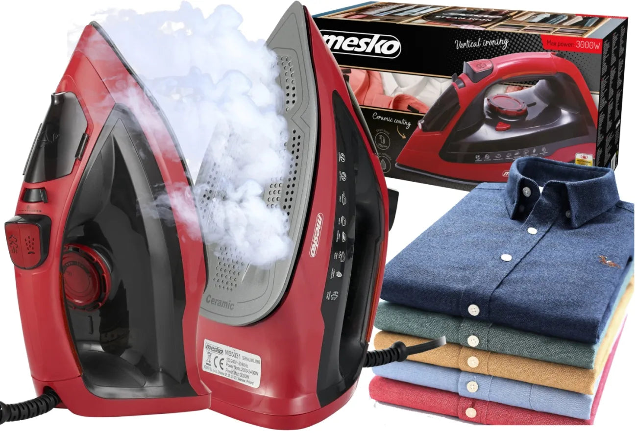 Galingas 3000W garinis lygintuvas Mesko MS5031 su savaiminio išsivalymo, apsaugos nuo lašėjimo ir kalkių funkcijomis