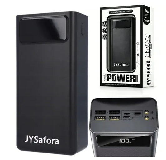 Galingas 50000 mAh išorinis akumuliatorius JYSafora su 4xUSB, USB-C ir žibintuvėliu