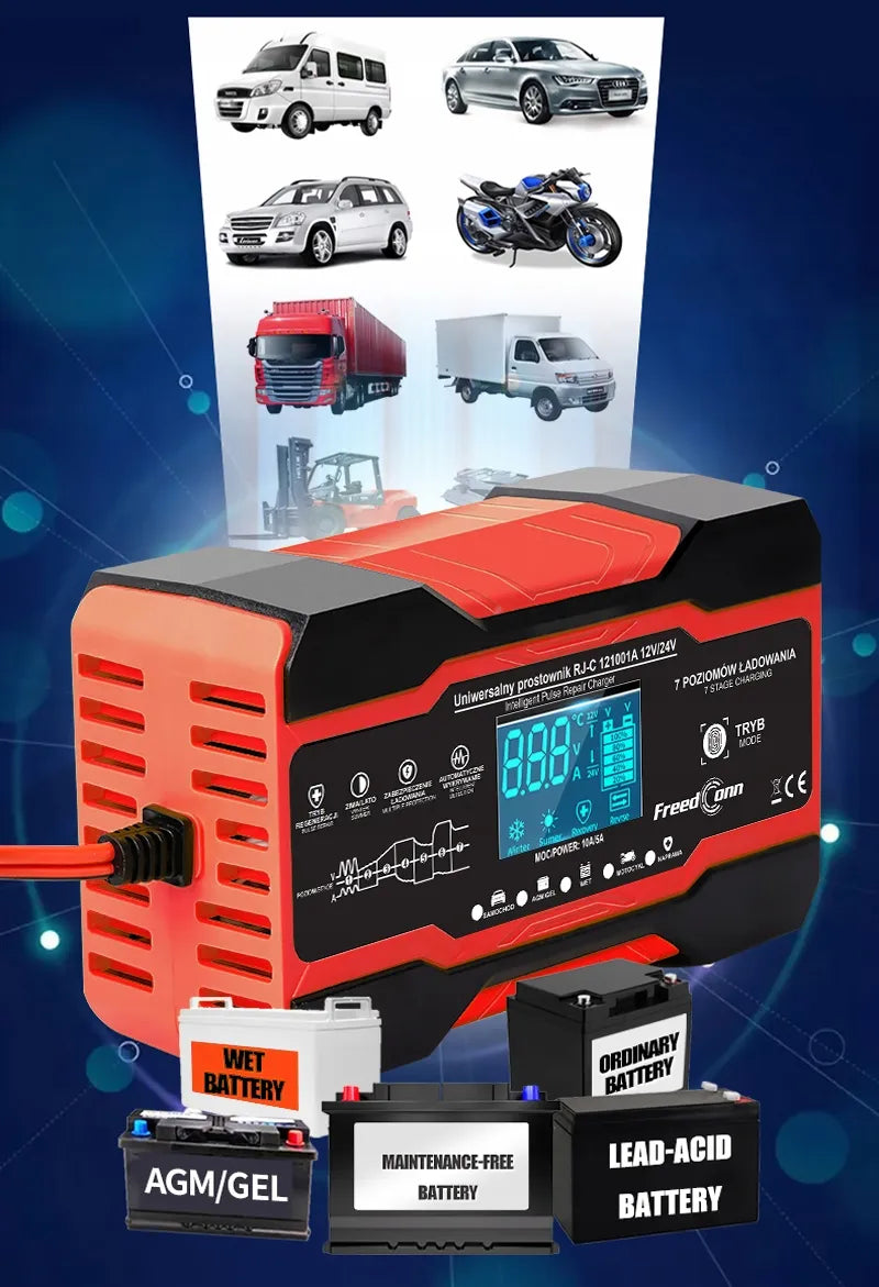 GALINGAS AKUMULIATORIŲ ĮKROVIKLIS 10A AUTOMOBILIAMS SUNKVEŽIMIAMS 12V 24V