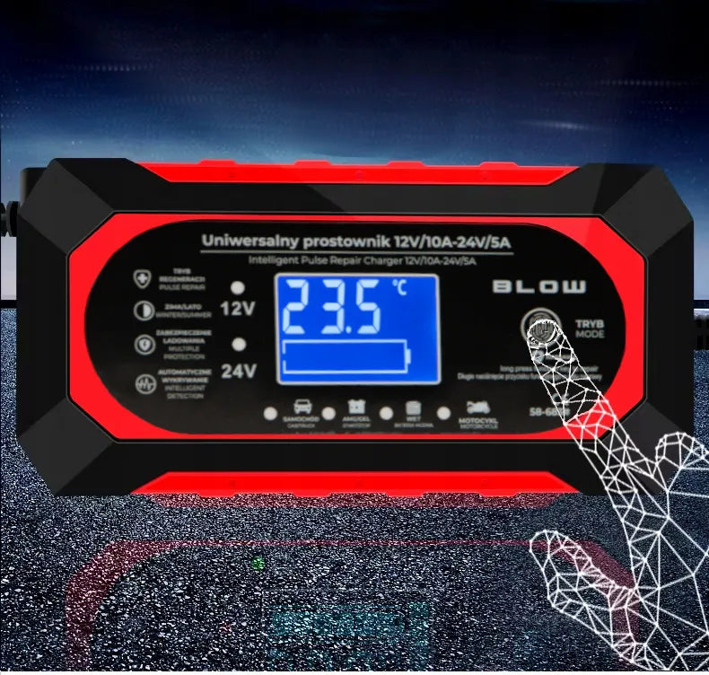 Galingas automatinis akumuliatorių įkroviklis su remonto funkcija 12V 24V 10A