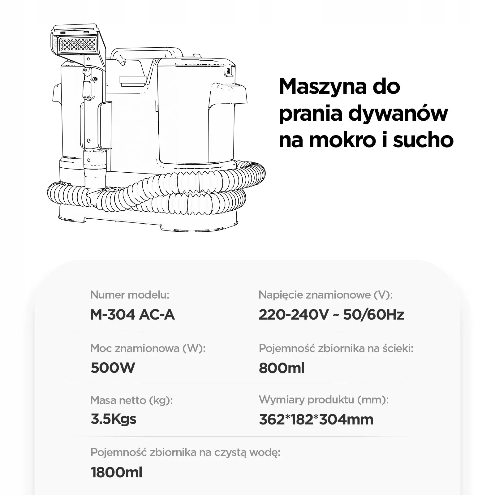 Galingas drėgno ir sauso valymo siurblys kilimams bei sofoms 500W HDeye