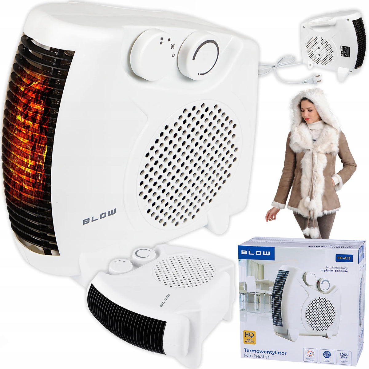 Galingas elektrinis termoventiliatorius „BLOW FH-A11“, 2000 W, su termostatu