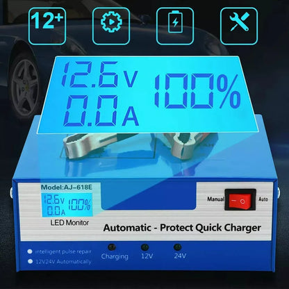 Galingas išmanusis automobilinis akumuliatoriaus įkroviklis 24V 12V 10A