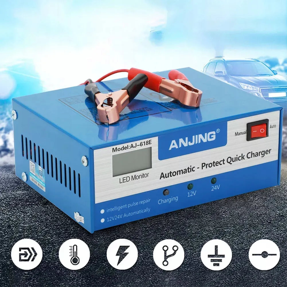 Galingas išmanusis automobilinis akumuliatoriaus įkroviklis 24V 12V 10A
