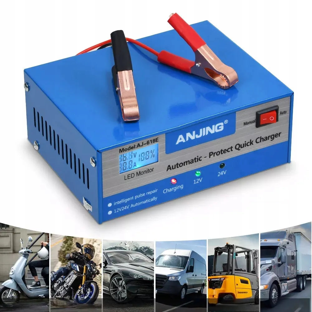 Galingas išmanusis automobilinis akumuliatoriaus įkroviklis 24V 12V 10A
