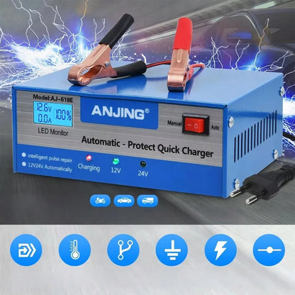 Galingas išmanusis automobilinis akumuliatoriaus įkroviklis 24V 12V 10A