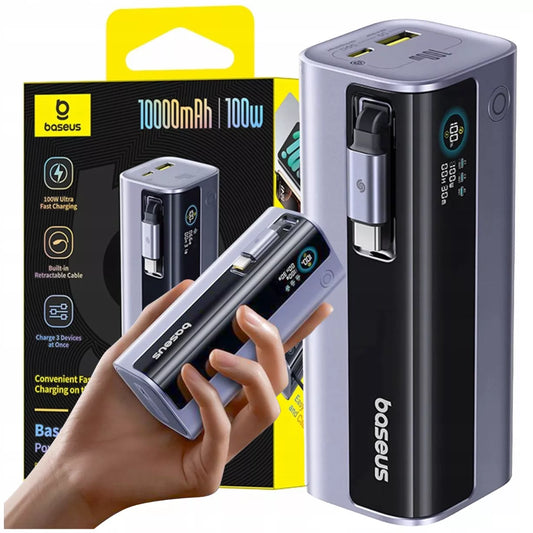 Galingas išorinis akumuliatorius BASEUS 10000 mAh 100W EnerGeek GR11 su ištraukiamu USB-C laidu