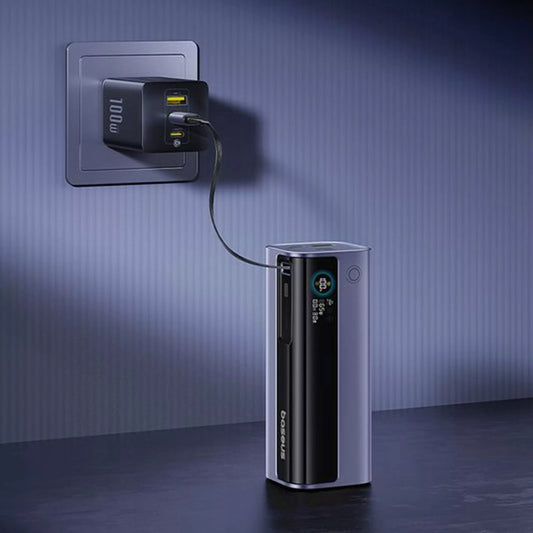 Galingas išorinis akumuliatorius BASEUS 10000 mAh 100W EnerGeek GR11 su ištraukiamu USB-C laidu
