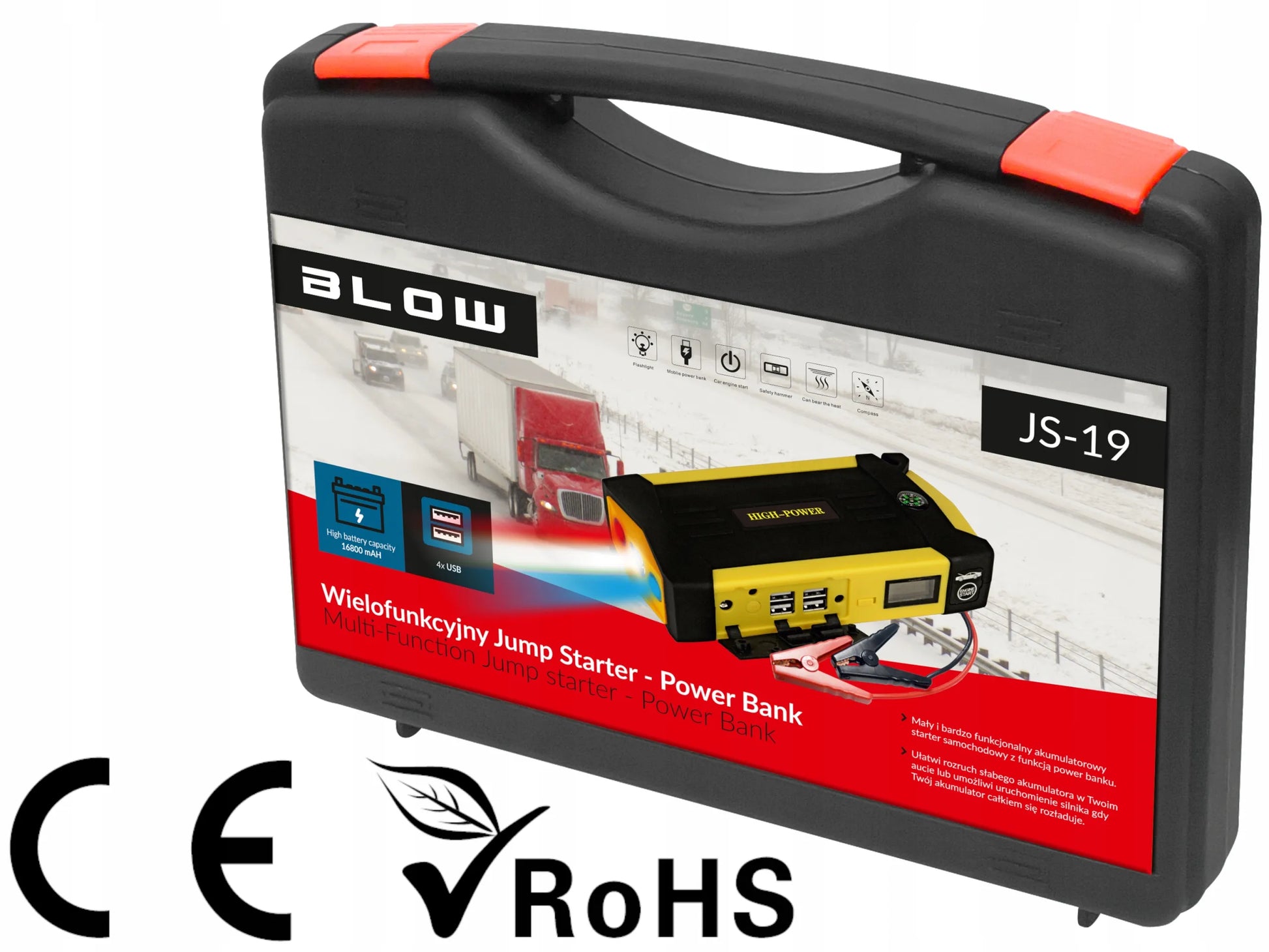 Galingas JUMP STARTER užvedimo įrenginys su „Powerbank“ funkcija 12V 16800mAh rinkinys
