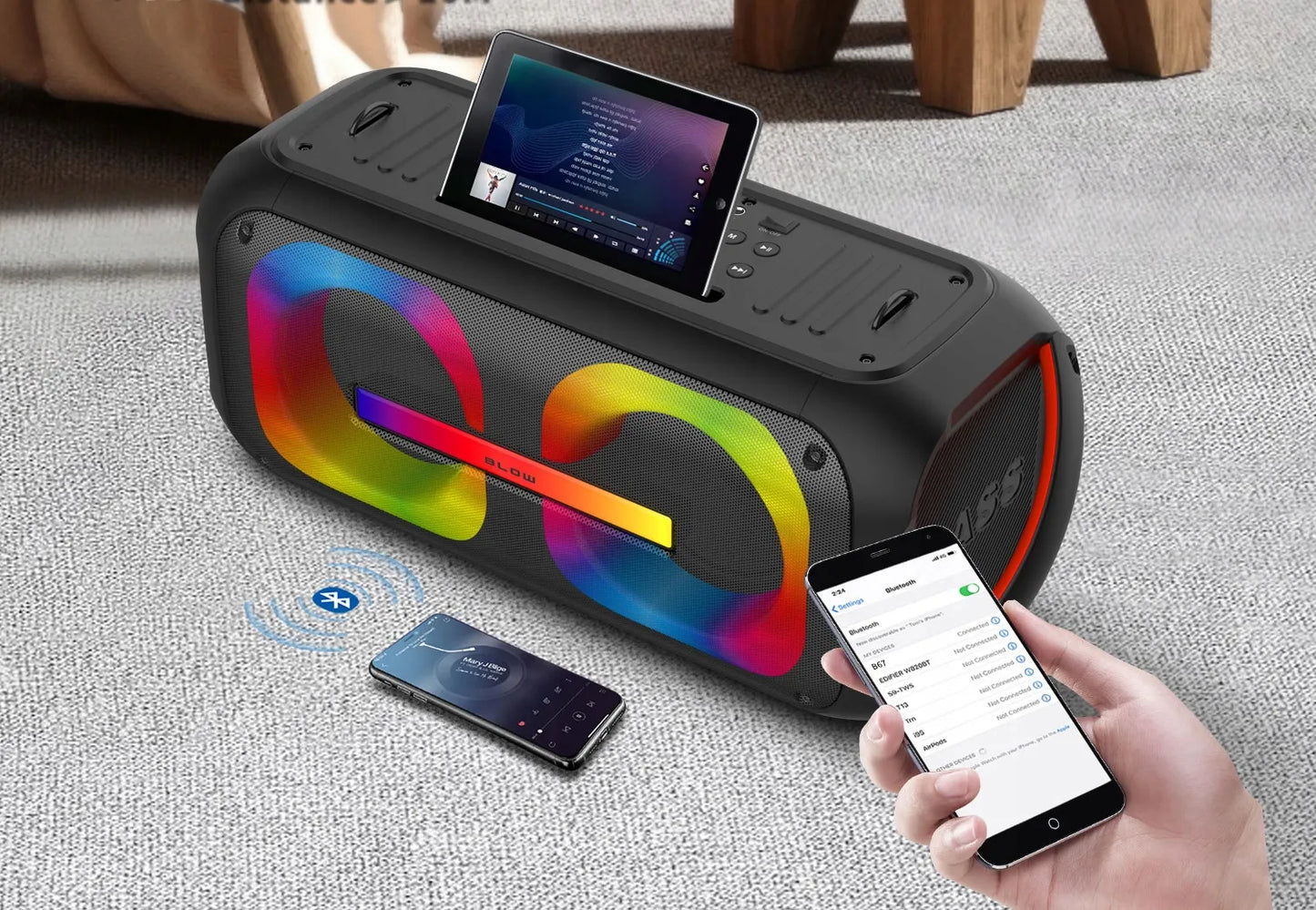 Galingas nešiojamas „Bluetooth“ garsiakalbis su mikrofonu ir pulteliu, USB, SD, karaokė