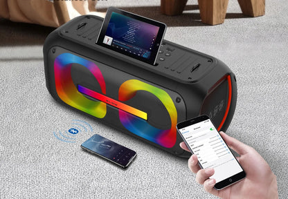 Galingas nešiojamas „Bluetooth“ garsiakalbis su mikrofonu ir pulteliu, USB, SD, karaokė